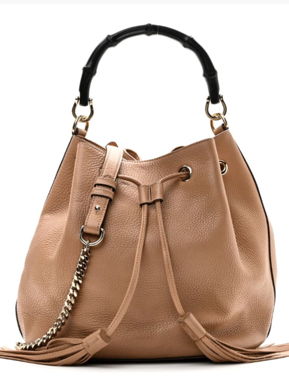 Pebbled Calfskin Miss Bamboo Bucket Bag Camelia